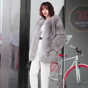 Grey fox fur coat